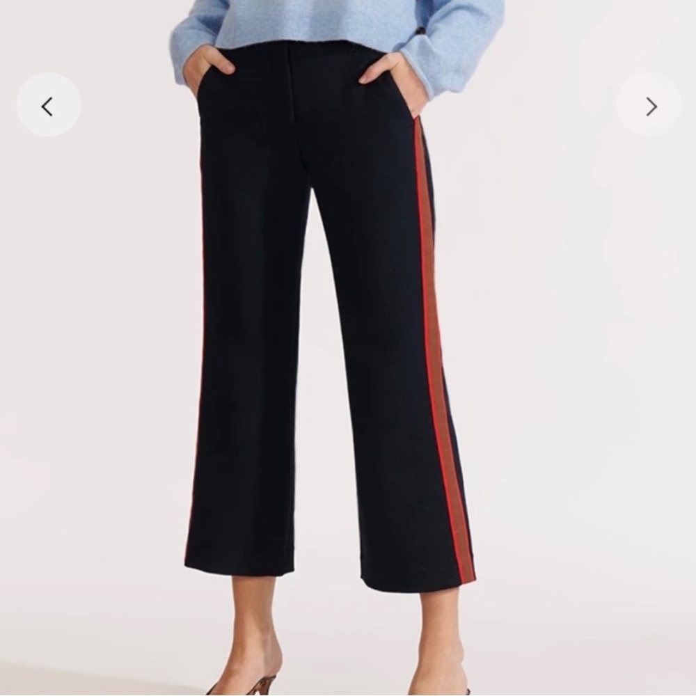 Veronica Beard Black Cropped Pants with Red Stripe
